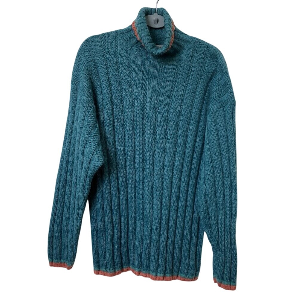 Vintage Barry Bricken Sweater Womens‎ L Mohair Blue Knit Turtleneck Long Line